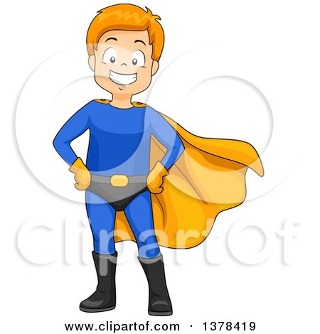 Clipart of a Red Haired White Super Hero Boy Posing - Royalty Free Vector Illustration by BNP Design Studio