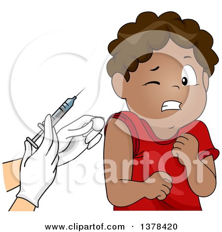 Clipart of a Scared Black Boy Wincing and Getting a Vaccine - Royalty Free Vector Illustration by BNP Design Studio