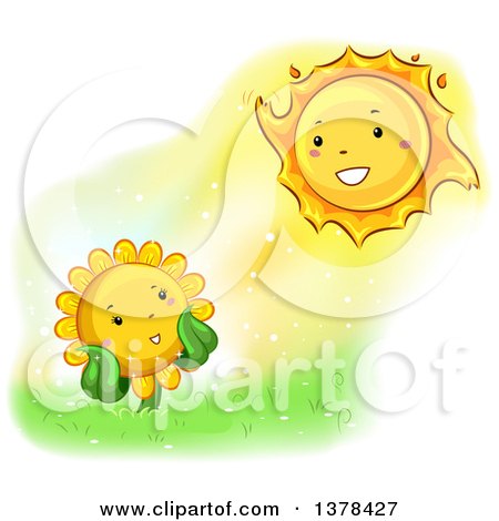 Clipart of a Happy Sunflower Smiling at the Sun - Royalty Free Vector Illustration by BNP Design Studio