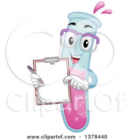 Clipart of a Bespectacled Test Tube Character Holding a Clip Board - Royalty Free Vector Illustration by BNP Design Studio
