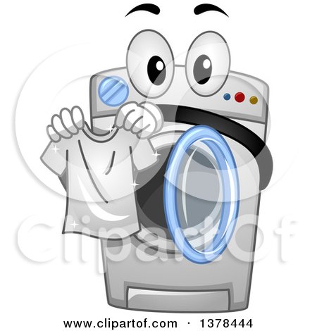 Clipart of a Washing Machine Holding a Freshly Laundered Shirt - Royalty Free Vector Illustration by BNP Design Studio