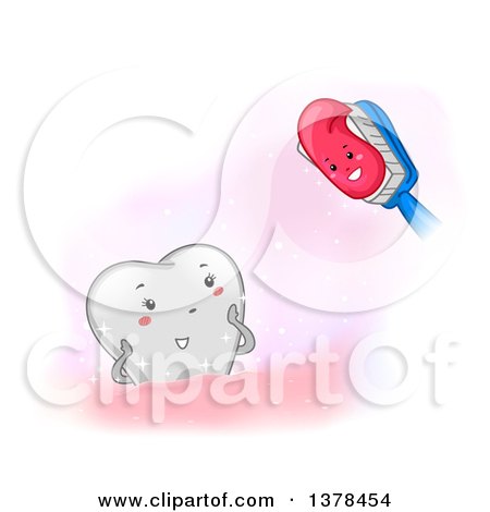 Clipart of a Happy Tooth Looking up to Paste on a Brush - Royalty Free Vector Illustration by BNP Design Studio