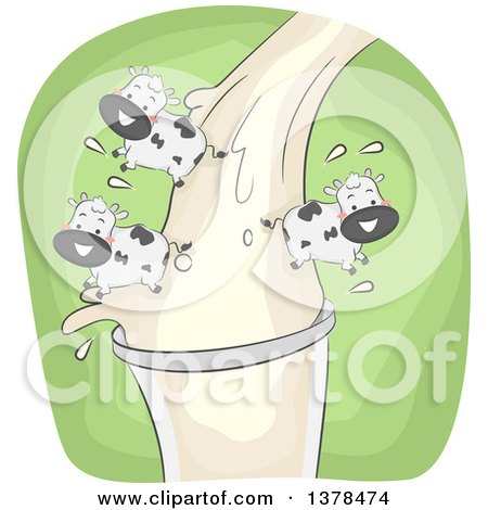 Clipart of a Group of Cows Playing in Flowing Milk - Royalty Free Vector Illustration by BNP Design Studio