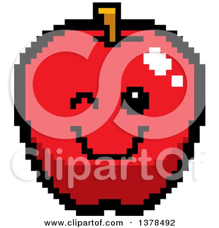 Clipart of a Winking Apple in 8 Bit Style - Royalty Free Vector Illustration by Cory Thoman