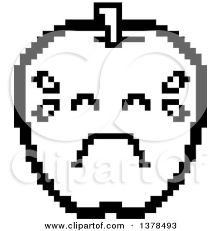 Clipart of a Black and White Crying Apple in 8 Bit Style - Royalty Free Vector Illustration by Cory Thoman