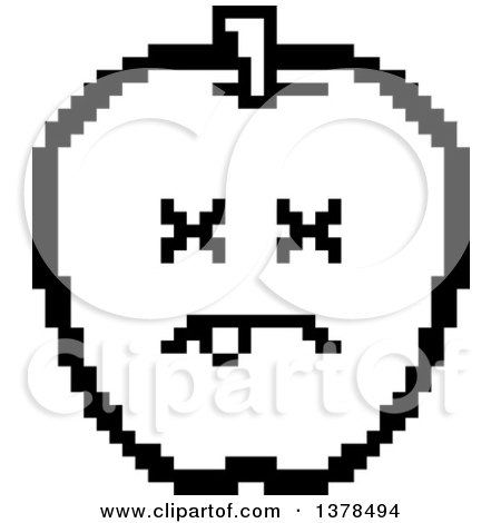 Clipart of a Black and White Dead Apple in 8 Bit Style - Royalty Free Vector Illustration by Cory Thoman