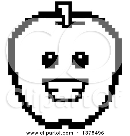 Clipart of a Black and White Grinning Apple in 8 Bit Style - Royalty Free Vector Illustration by Cory Thoman