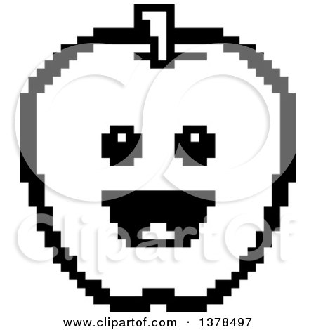 Clipart of a Black and White Happy Apple in 8 Bit Style - Royalty Free Vector Illustration by Cory Thoman