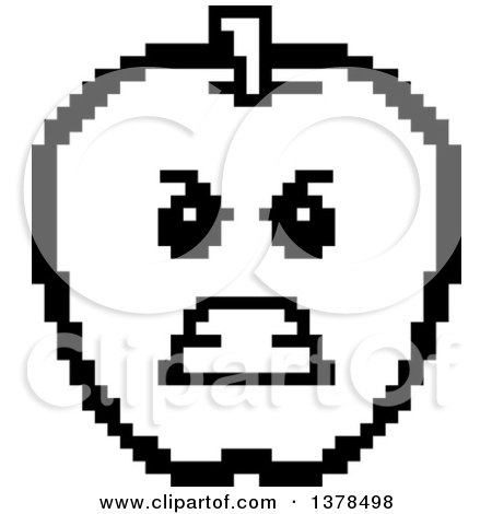 Clipart of a Black and White Mad Apple in 8 Bit Style - Royalty Free Vector Illustration by Cory Thoman