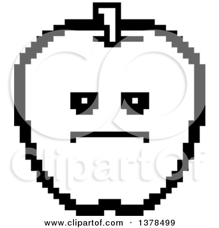 Clipart of a Black and White Serious Apple in 8 Bit Style - Royalty Free Vector Illustration by Cory Thoman