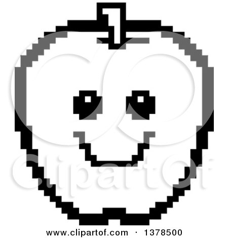 Clipart of a Black and White Smiling Apple in 8 Bit Style - Royalty Free Vector Illustration by Cory Thoman