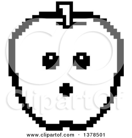 Clipart of a Black and White Surprised Apple in 8 Bit Style - Royalty Free Vector Illustration by Cory Thoman
