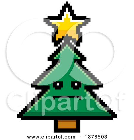 Clipart of a Serious Christmas Tree Character in 8 Bit Style - Royalty Free Vector Illustration by Cory Thoman