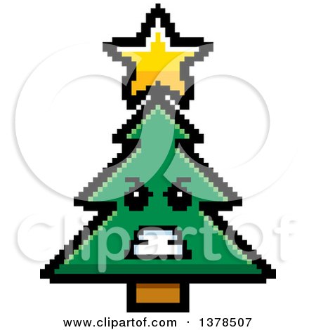 Clipart of a Mad Christmas Tree Character in 8 Bit Style - Royalty Free Vector Illustration by Cory Thoman