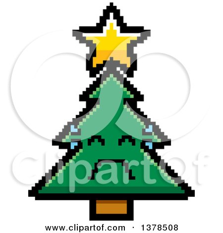 Clipart of a Crying Christmas Tree Character in 8 Bit Style - Royalty Free Vector Illustration by Cory Thoman