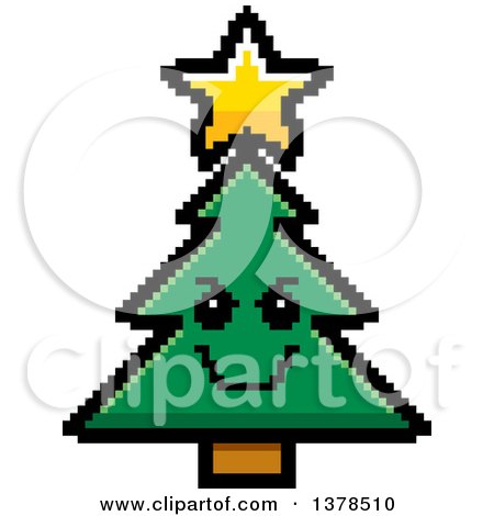 Clipart of a Grinning Evil Christmas Tree Character in 8 Bit Style - Royalty Free Vector Illustration by Cory Thoman