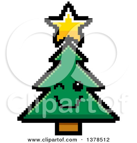 Clipart of a Winking Christmas Tree Character in 8 Bit Style - Royalty Free Vector Illustration by Cory Thoman