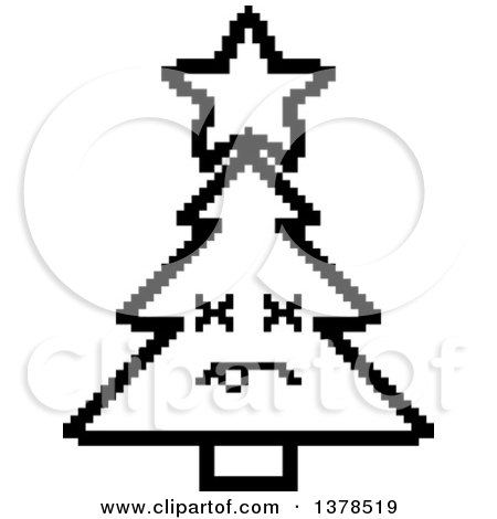 Clipart of a Black and White Dead Christmas Tree Character in 8 Bit Style - Royalty Free Vector Illustration by Cory Thoman
