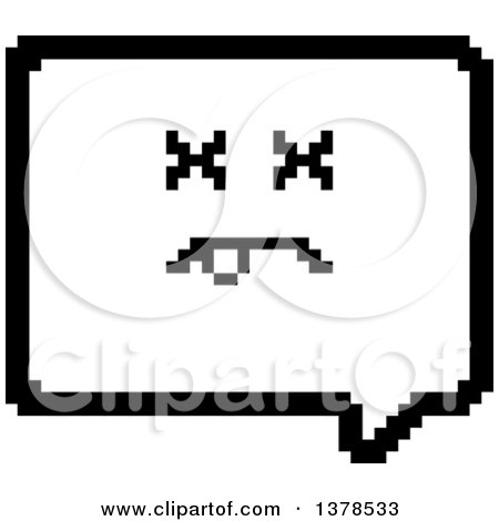 Clipart of a Black and White Dead Speech Balloon Character in 8 Bit Style - Royalty Free Vector Illustration by Cory Thoman