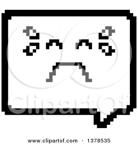 Clipart of a Black and White Crying Speech Balloon Character in 8 Bit Style - Royalty Free Vector Illustration by Cory Thoman