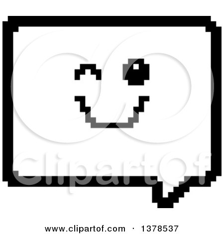 Clipart of a Black and White Winking Speech Balloon Character in 8 Bit Style - Royalty Free Vector Illustration by Cory Thoman