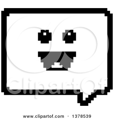 Clipart of a Black and White Happy Speech Balloon Character in 8 Bit Style - Royalty Free Vector Illustration by Cory Thoman