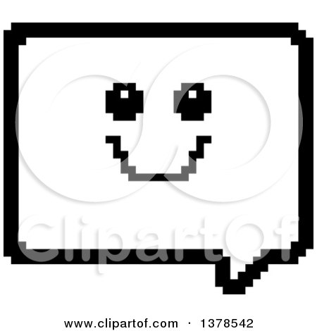Clipart of a Black and White Happy Speech Balloon Character in 8 Bit Style - Royalty Free Vector Illustration by Cory Thoman
