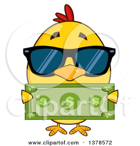 Clipart of a Yellow Rich Chick Wearing Sunglasses and Holding Cash - Royalty Free Vector Illustration by Hit Toon