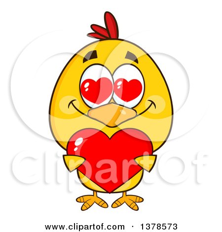 Clipart of a Yellow Chick in Love, Holding a Heart - Royalty Free Vector Illustration by Hit Toon