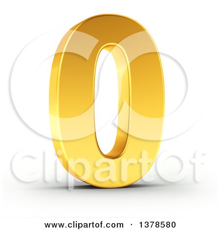 Clipart of a 3d Golden Digit Number 0, on a Shaded White Background - Royalty Free Illustration by stockillustrations