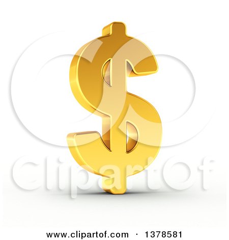 Clipart of a 3d Golden Dollar Currency Symbol, on a Shaded White Background - Royalty Free Illustration by stockillustrations