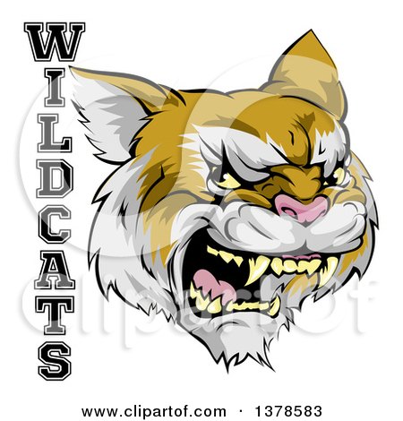 Clipart of a Roaring Aggressive Bobcat Mascot Head and WILDCATS Text - Royalty Free Vector Illustration by AtStockIllustration