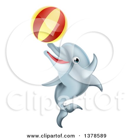 Dolphins playing ball Royalty Free Vector Image