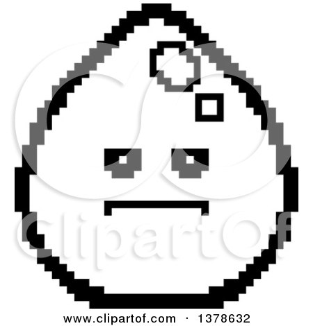 Clipart of a Black and White Serious Water Drop Character in 8 Bit Style - Royalty Free Vector Illustration by Cory Thoman