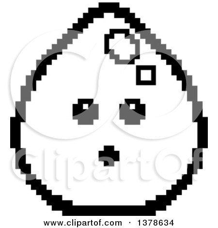 Clipart of a Black and White Surprised Water Drop Character in 8 Bit Style - Royalty Free Vector Illustration by Cory Thoman