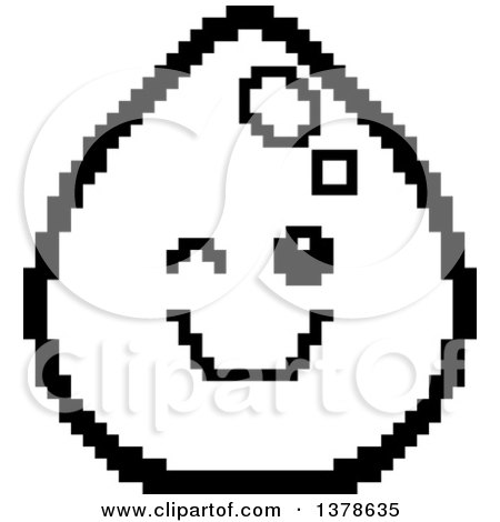 Clipart of a Black and White Winking Water Drop Character in 8 Bit Style - Royalty Free Vector Illustration by Cory Thoman