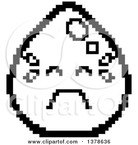 Clipart of a Black and White Crying Water Drop Character in 8 Bit Style - Royalty Free Vector Illustration by Cory Thoman