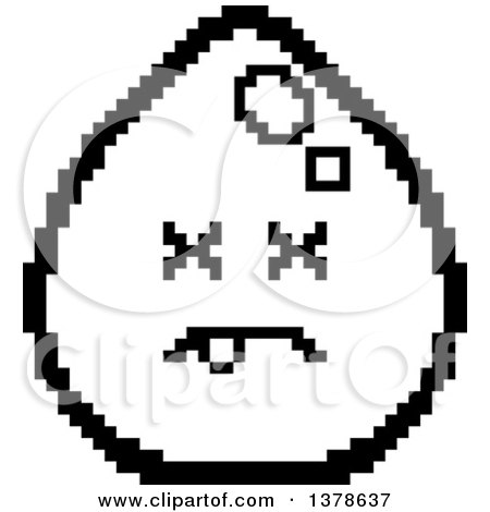 Clipart of a Black and White Dead Water Drop Character in 8 Bit Style - Royalty Free Vector Illustration by Cory Thoman