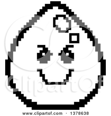 Clipart of a Black and White Grinning Evil Water Drop Character in 8 Bit Style - Royalty Free Vector Illustration by Cory Thoman