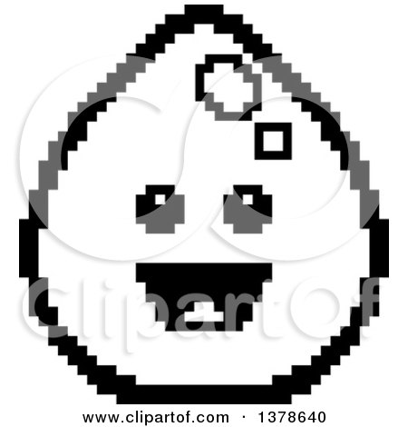 Clipart of a Black and White Happy Water Drop Character in 8 Bit Style - Royalty Free Vector Illustration by Cory Thoman