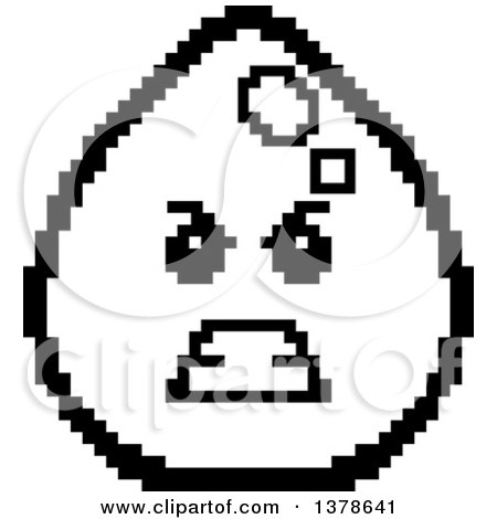 Clipart of a Black and White Mad Water Drop Character in 8 Bit Style - Royalty Free Vector Illustration by Cory Thoman