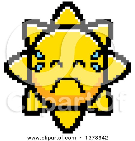 Clipart of a Crying Sun Character in 8 Bit Style - Royalty Free Vector Illustration by Cory Thoman