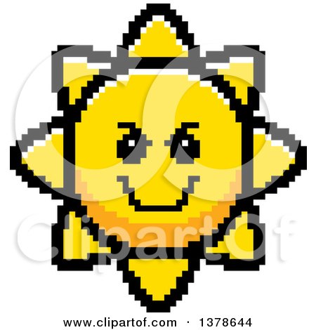 Clipart of a Grinning Evil Sun Character in 8 Bit Style - Royalty Free Vector Illustration by Cory Thoman