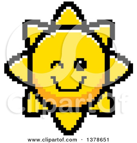 Clipart of a Winking Sun Character in 8 Bit Style - Royalty Free Vector Illustration by Cory Thoman