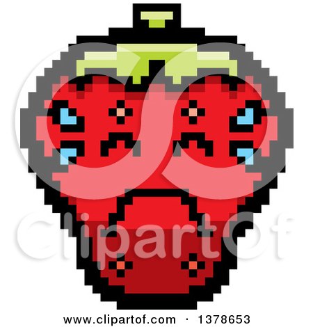 Clipart of a Crying Strawberry Character in 8 Bit Style - Royalty Free Vector Illustration by Cory Thoman
