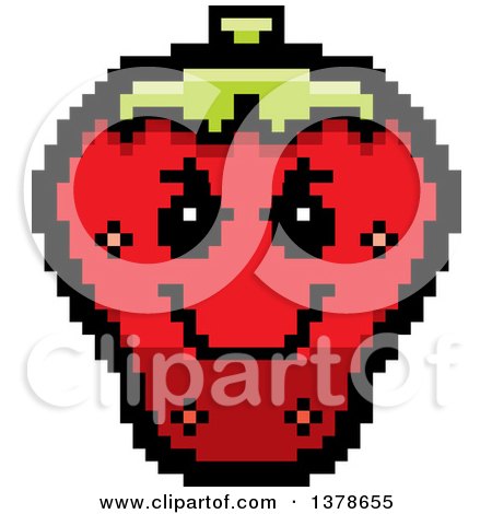 Clipart of a Grinning Evil Strawberry Character in 8 Bit Style - Royalty Free Vector Illustration by Cory Thoman