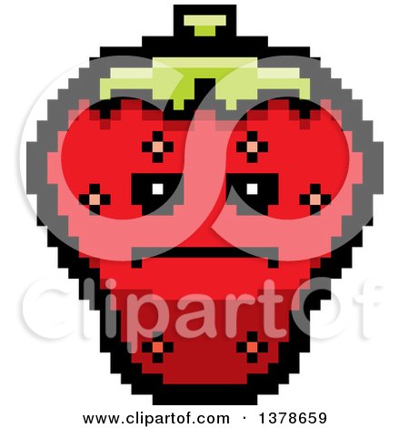 Clipart of a Serious Strawberry Character in 8 Bit Style - Royalty Free Vector Illustration by Cory Thoman