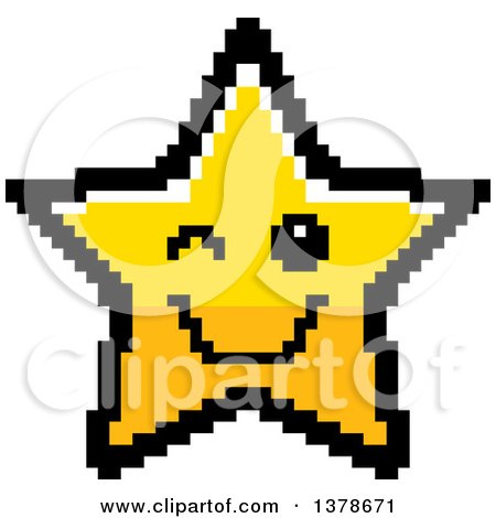 Clipart of a Winking Star Character in 8 Bit Style - Royalty Free Vector Illustration by Cory Thoman