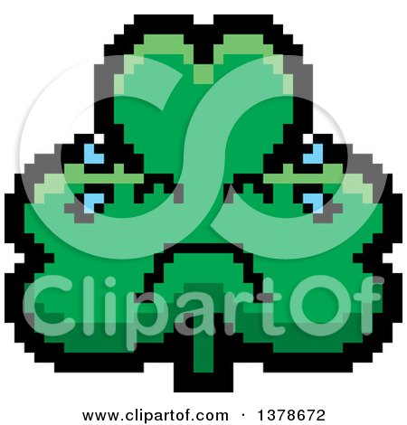 Clipart of a Crying Clover Shamrock Character in 8 Bit Style - Royalty Free Vector Illustration by Cory Thoman