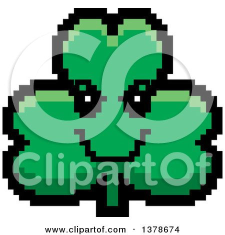 Clipart of a Grinning Evil Clover Shamrock Character in 8 Bit Style - Royalty Free Vector Illustration by Cory Thoman
